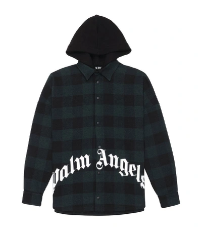 Shop Palm Angels Oversized Hooded Check Shirt