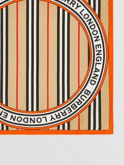 Shop Burberry Icon Stripe And Logo Graphic Silk Small Square Scarf In Archive Beige