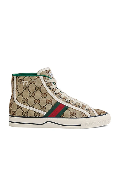 Shop Gucci Tennis 1977 High Booties In Beige Ebony & Mystic White