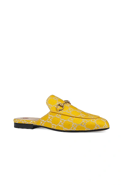 Shop Gucci Princetown Fabric Sandals In Yellow & Silver