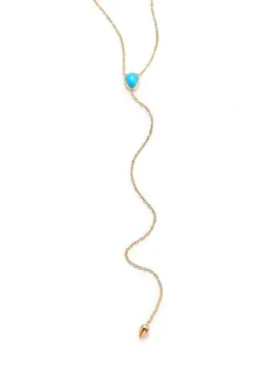 Shop Zoë Chicco Women's Turquoise & 14k Yellow Gold Lariat Necklace In Gold Turquoise