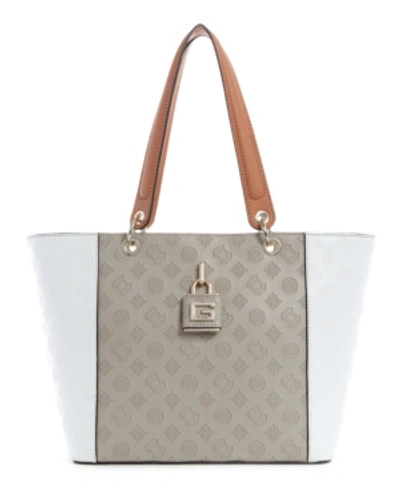Shop Guess Kamryn Tote In Taupe Multi/gold