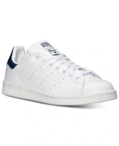 Shop Adidas Originals Men's Stan Smith Casual Sneakers From Finish Line In Core White, Cobalt Blue