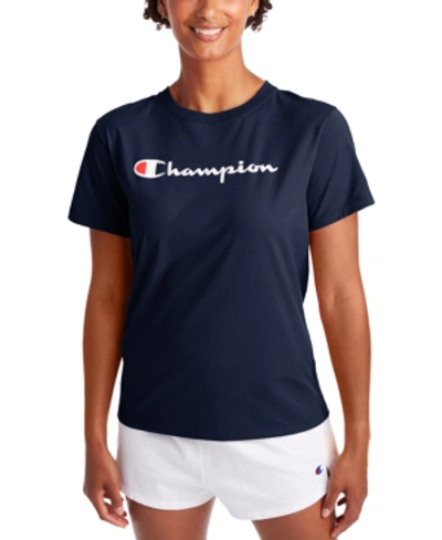 Shop Champion Women's Cotton Classic Crewneck Logo T-shirt In Athletic Navy