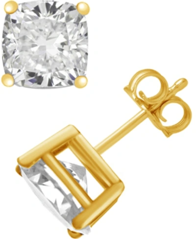 Essentials Cubic Zirconia Cushion Stud Earrings In Silver And Gold Plate In Gold