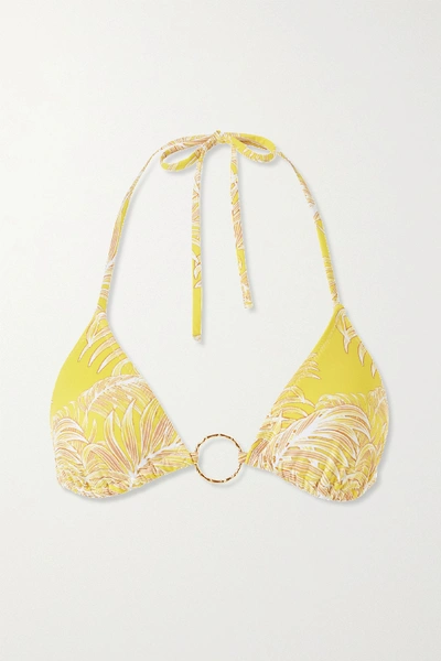 Shop Melissa Odabash Miami Embellished Printed Triangle Bikini Top In Yellow