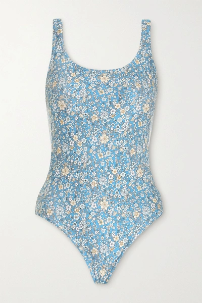 Shop Zimmermann Carnaby Floral-print Swimsuit In Light Blue