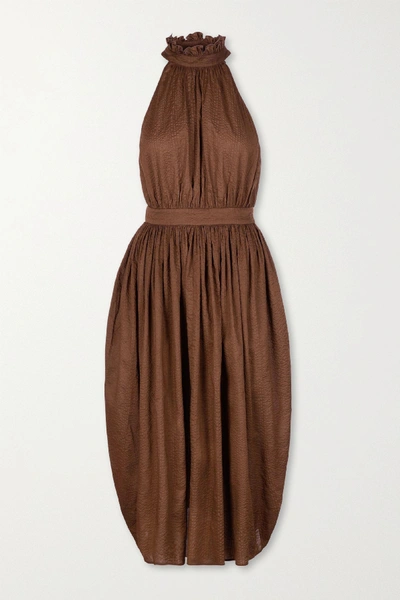 Shop Marysia Sea Urchin Textured-cotton Midi Dress In Brown