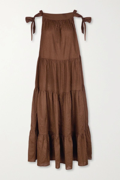 Shop Marysia Starfish Off-the-shoulder Tiered Textured-cotton Maxi Dress In Brown