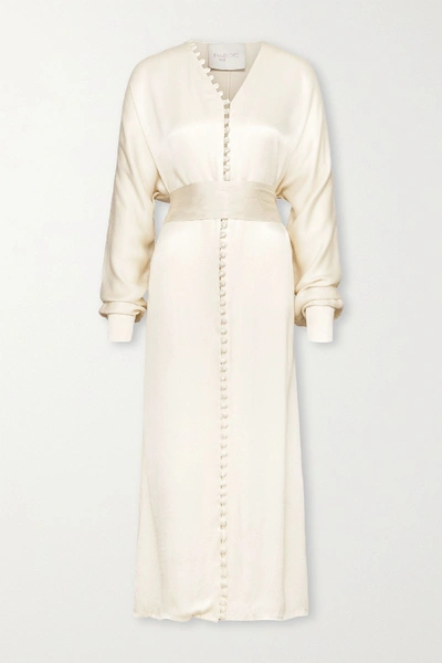 Shop Envelope1976 + Net Sustain Cannes Belted Button-detailed Cupro-blend Satin Midi Dress In Cream