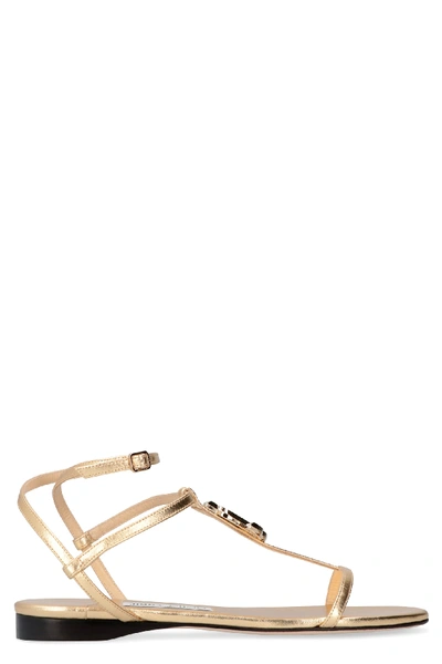 Shop Jimmy Choo Alodie Logo Detail Leather Sandals In Gold