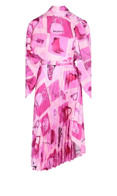Shop Balenciaga Pleated Accessories Printed Dress In Pink