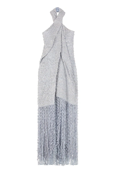 Shop Jacquemus Cortese Fringed Tweed Dress In Blue