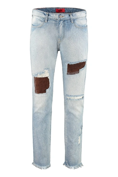 Shop Fourtwofour On Fairfax Distressed Slim Fit Jeans In Denim