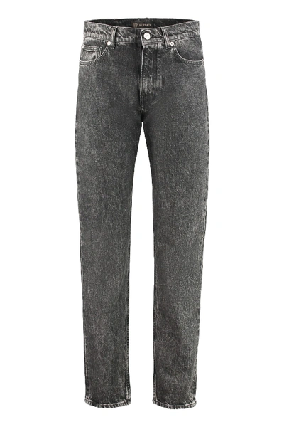 Shop Versace Five Pocket Straight-leg Jeans In Black