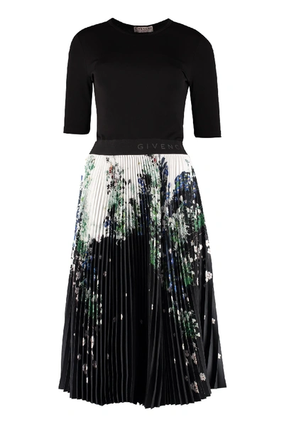 Shop Givenchy Floral Print Pleated Dress In Black