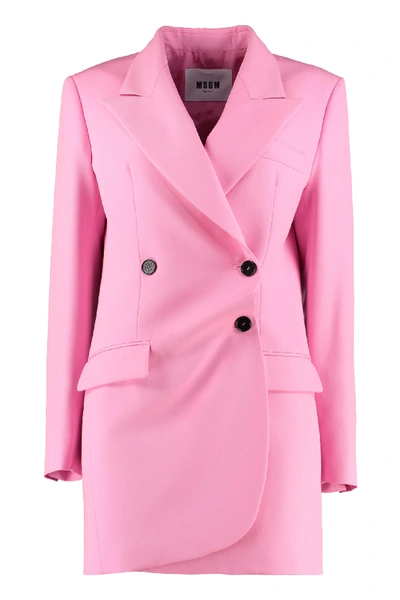 Shop Msgm Double-breast Wool Blazer In Pink