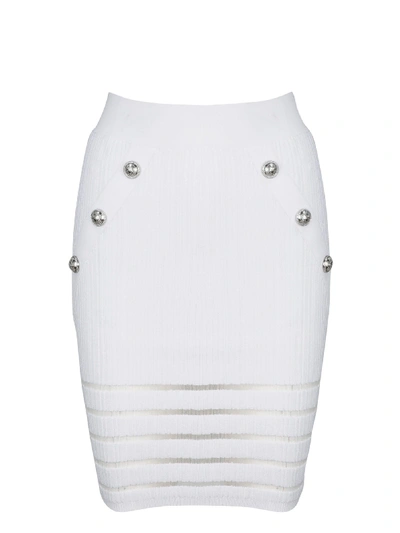 Shop Balmain Ribbed High Waisted Skirt In White