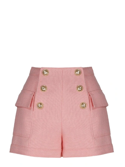 Shop Balmain Canvas Mini Shorts In Pink & Purple