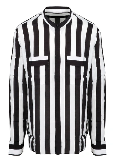 Balmain Striped Korean Shirt In Black