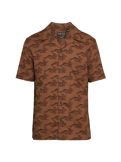 Shop Antony Morato Tiger-print Short-sleeve Button-front Shirt In Cacao