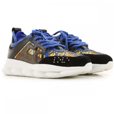 Shop Versace Kids Chain Reaction Trainers Size: 36, In Blue