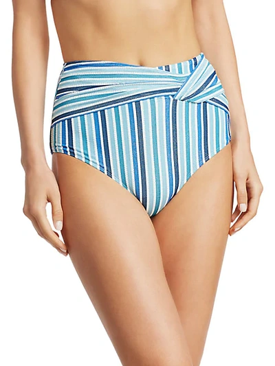 Shop Jonathan Simkhai Striped High-waist Bikini Bottom In Blue Stripe