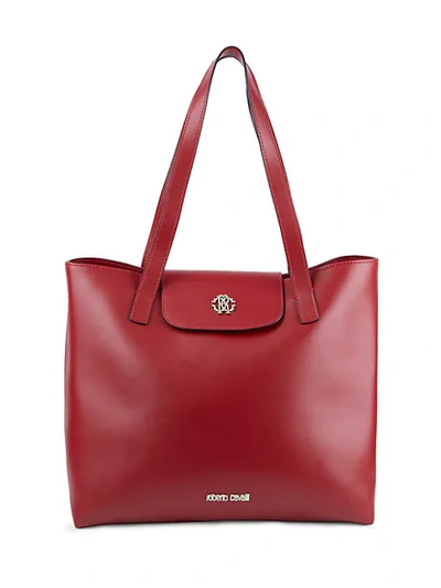 Shop Roberto Cavalli Leather Flap Tote In Red