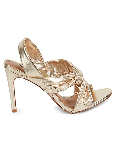 Shop Bcbgmaxazria Tailia Knotted Metallic Leather Slingback Sandals In Gold