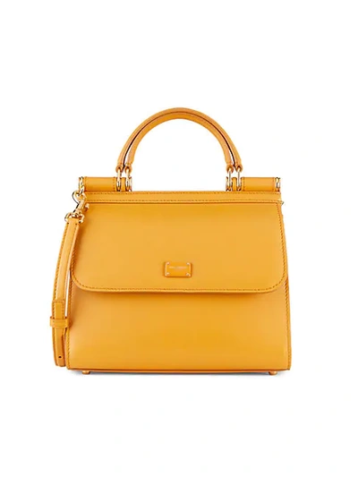 Shop Dolce & Gabbana Sicily Leather Top Handle Bag In Yellow