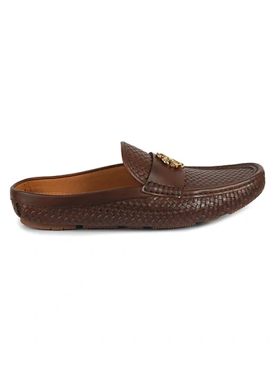 Shop Cavalli Class Men's Woven Leather Backless Loafers In Tan