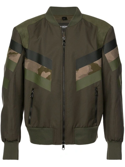 Shop Neilbarrett Panelled Camouflage Bomber Jacket Green