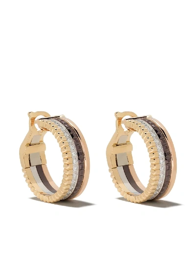 Shop Boucheron 18kt Yellow, White And Rose Gold Quatre Classic Hoop Diamond Earrings In 3g