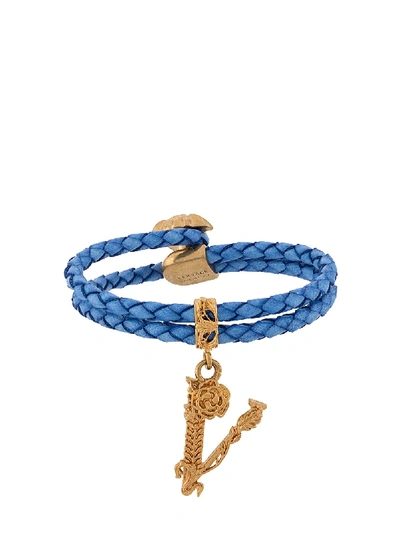 Shop Versace Virtus Braided Bracelet In Blue