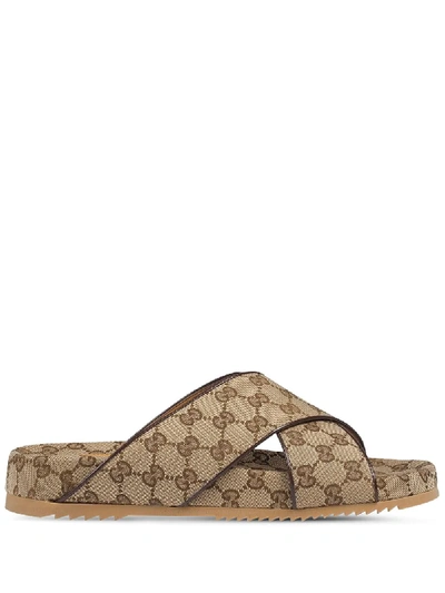 Shop Gucci Gg Monogram Sandals In Neutrals