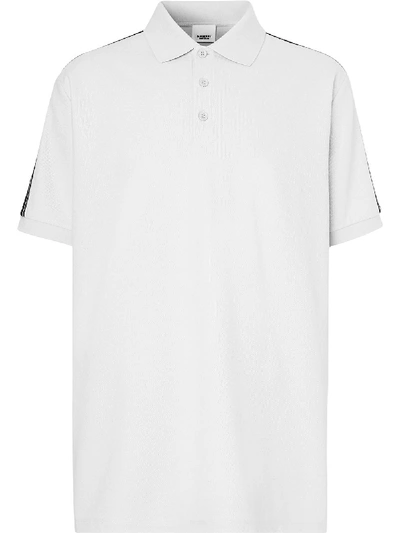 Shop Burberry Logo Tape Polo Shirt In White