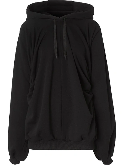 Shop Burberry Oversized Gathered Hoodie In Black