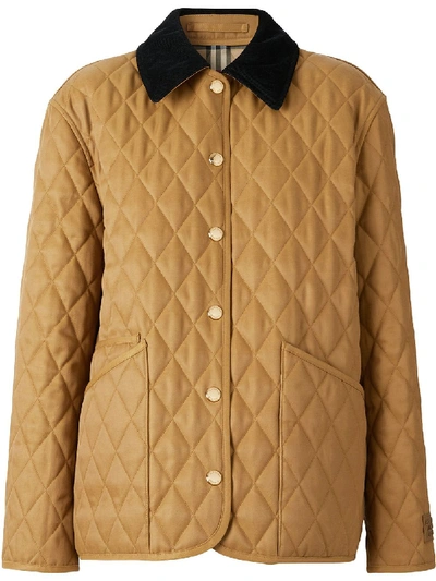 Shop Burberry Corduroy Collar Diamond Quilted Jacket In Neutrals