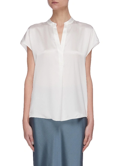 Shop Vince Cap Sleeve Shirred Back V Neck Silk Blouse In White