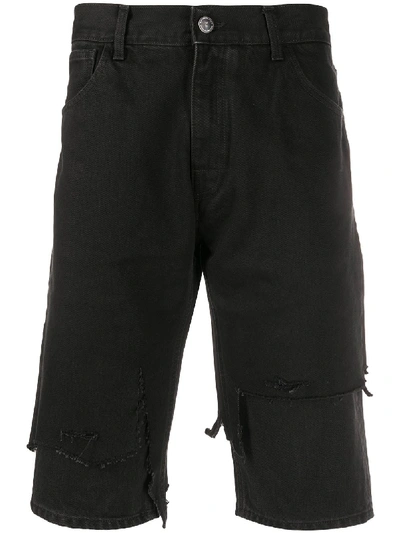 Shop Raf Simons Destroyed Slim-fit Denim Shorts In Black
