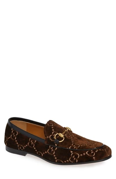 Shop Gucci Jordaan Gg Velvet Loafer In Brown/ Nero