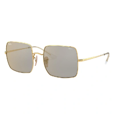 Shop Ray Ban Square 1971 Mirror Evolve Sunglasses Gold Frame Grey Lenses 54-19