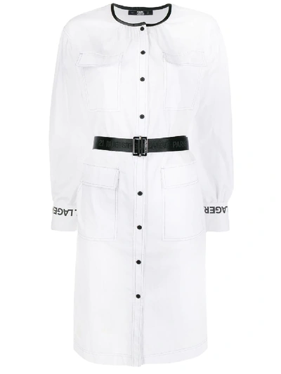 Shop Karl Lagerfeld Logo-sleeve Shirt Dress In White
