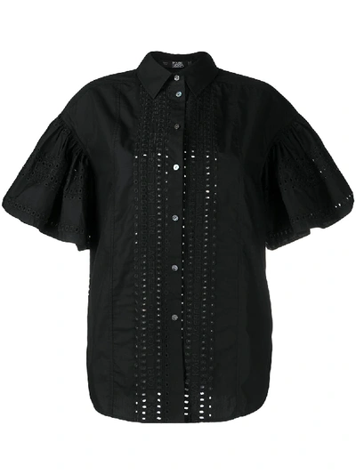 Shop Karl Lagerfeld Embroidered Poplin Shirt In Black