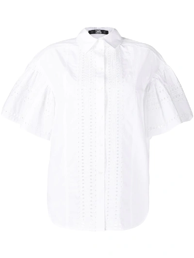 Shop Karl Lagerfeld Embroidered Poplin Shirt In White
