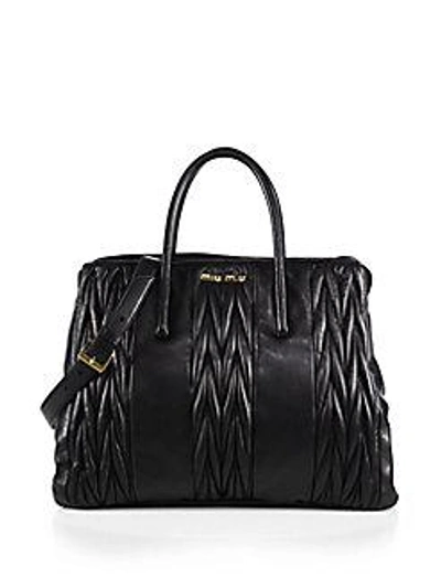 Shop Miu Miu Matelasse Double-handle Quilted Leather Tote In Nero