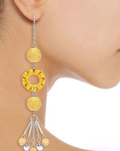 Shop Elizabeth Cole Woman Earrings Yellow Size - Metal, Textile Fibers