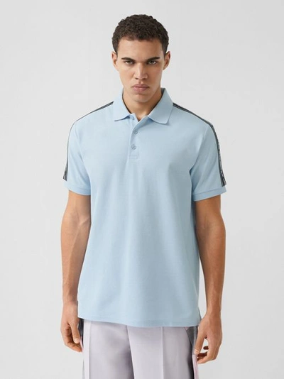 Shop Burberry Logo Tape Cotton Piqué Polo Shirt In Pale Blue