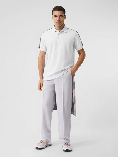 Shop Burberry Logo Tape Cotton Piqué Polo Shirt In White