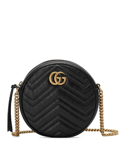 Shop Gucci Marmont Mini Leather Shoulder Bag In Black